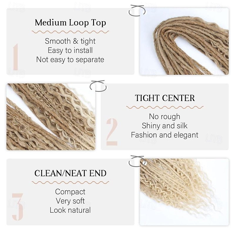 Dreadlock Extensions Double Ended 24 Inch 3 In 1 Mixed Light Brown to Blonde Dreads Set Synthetic Curly Ends Hippie Style Boho Wavy Dreads 20 Strands Handmade Dreads4