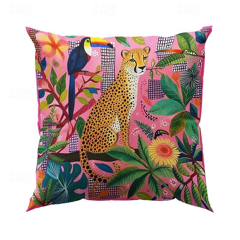 Animal Leopard and Toucan Pattern 1PC Throw Pillow Covers Multiple Size Coastal Outdoor Decorative Pillows Soft Velvet Cushion Cases for Couch Sofa Bed Home Decor4