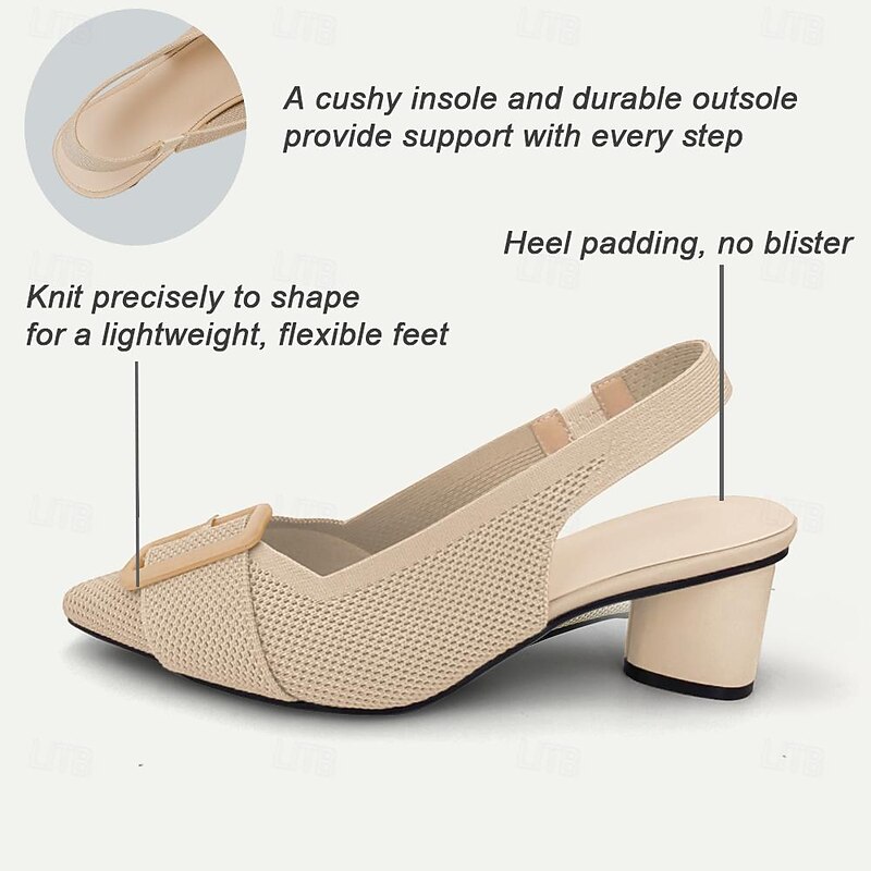 Women's Heels Plus Size Flyknit Shoes Wedding Outdoor Office Striped Buckle Block Heel Pointed Toe Fashion Classic Comfort Walking Knit Loafer Almond Black Yellow4