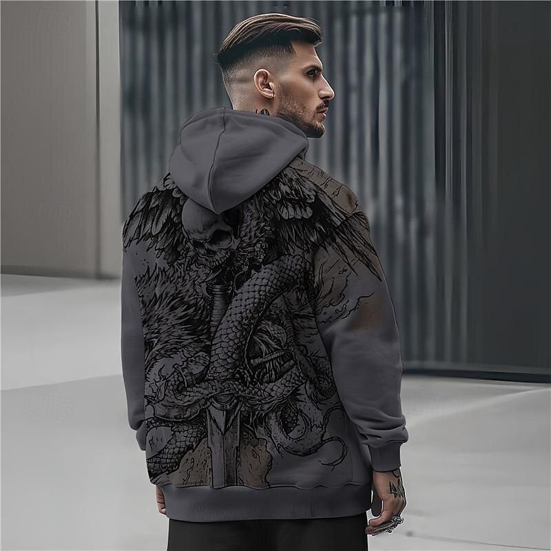 Men's Skeleton Snake Hoodie Hoodies Sweatshirt Punk Gothic Long Sleeve Hooded Party Holiday Streetwear White Khaki Print Front Pocket Spring &  Fall Designer4