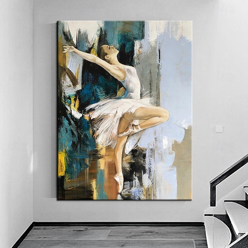 Abstract Dancer Oil Painting Hand painted Large Wall Art White Ballet Painting Boho Wall Decor Custom Painting beautiful girl painting  On Canvas  for Living room bedroom Wall Decoration4