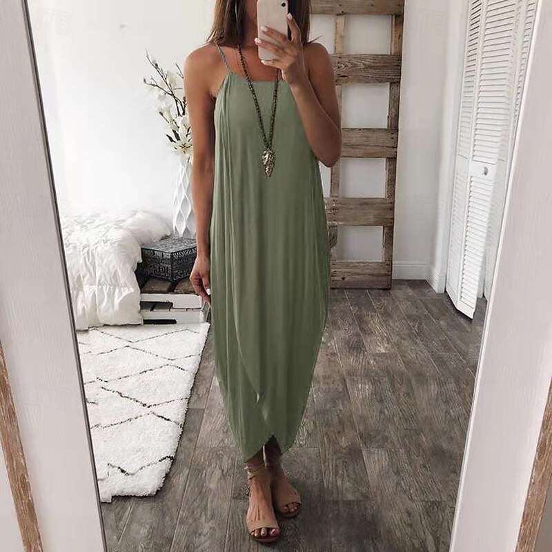 Women's Casual Dress Long Dress Maxi Dress Split Date Bohemia Boho Spaghetti Strap Sleeveless Black White Blue Color4