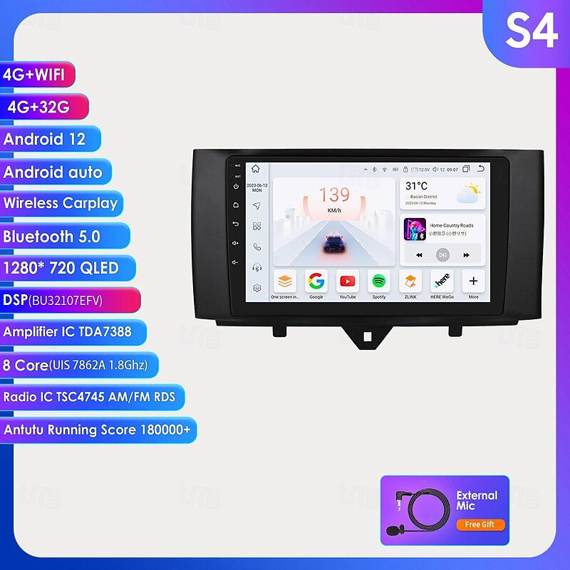 For Mercedes Benz Smart Fortwo 2011-2015 Car Radio Multimedia Player Android 12 Carplay Navigation GPS2