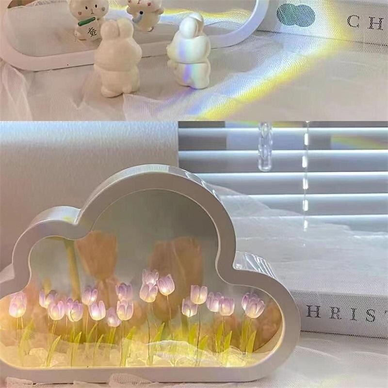 Women's Day Gifts Cloud Mirror Tulip Lamp Hand Craft DIY Tulips Mirror Night Light for Your Mom Girlfriend Sister Mother's Day Gifts for MoM3