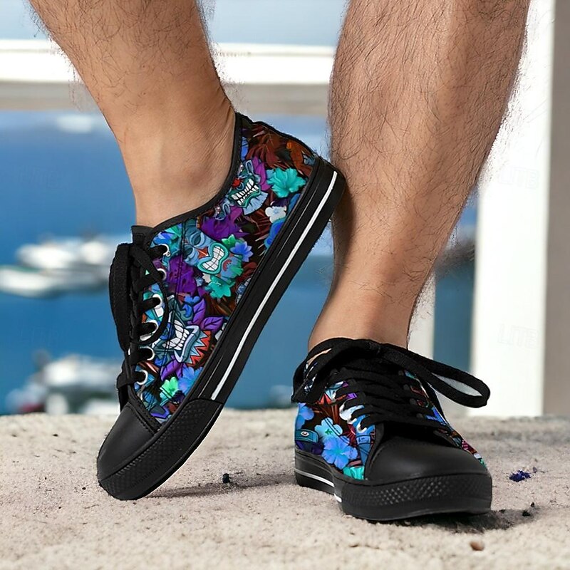 Men's Sneakers Print Shoes Plus Size Classic Casual Beach Outdoor Daily Canvas Comfortable Slip Resistant Lace-up Yellow Red Blue3