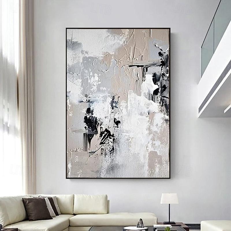 Handmade Oil Painting Canvas Wall Art Decoration Modern Black and White Abstract for living room Home Decor Rolled Frameless Unstretched Painting