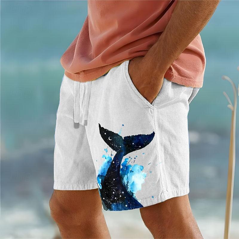 Men's Animal Whale Marine Life Shorts Summer Shorts Beach Shorts Mid Waist Hawaiian Casual Outdoor Holiday Going out Drawstring Elastic Waist Print Designer Clothing Apparel2