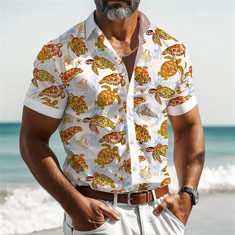 Men's Tropical Turtles Shirt Summer Hawaiian Shirt Aloha Shirt Short Sleeve Shirt Turndown Vacation Hawaiian Outdoor Vacation Hawaiian Yellow Royal Blue Blue S M L4