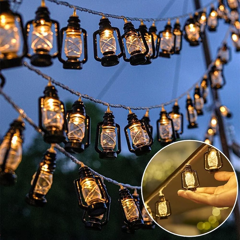 Solar Outdoor Retro Kerosene Bottle Lamp LED Waterproof String Lights Black Lantern 5m 20LEDs 6.5m 30LEDs for Outdoor Camping Tent Wedding Eid Mubarak Decor2