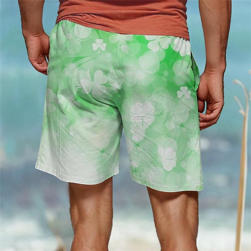St. Patrick Day Men's Animal Four Leaf Clover Frog Swim Trunks Swim Shorts Board Shorts Mid Waist Vacation Hawaiian Holiday Vacation Holiday Beach Drawstring with Mesh lining Elastic Waist Designer2