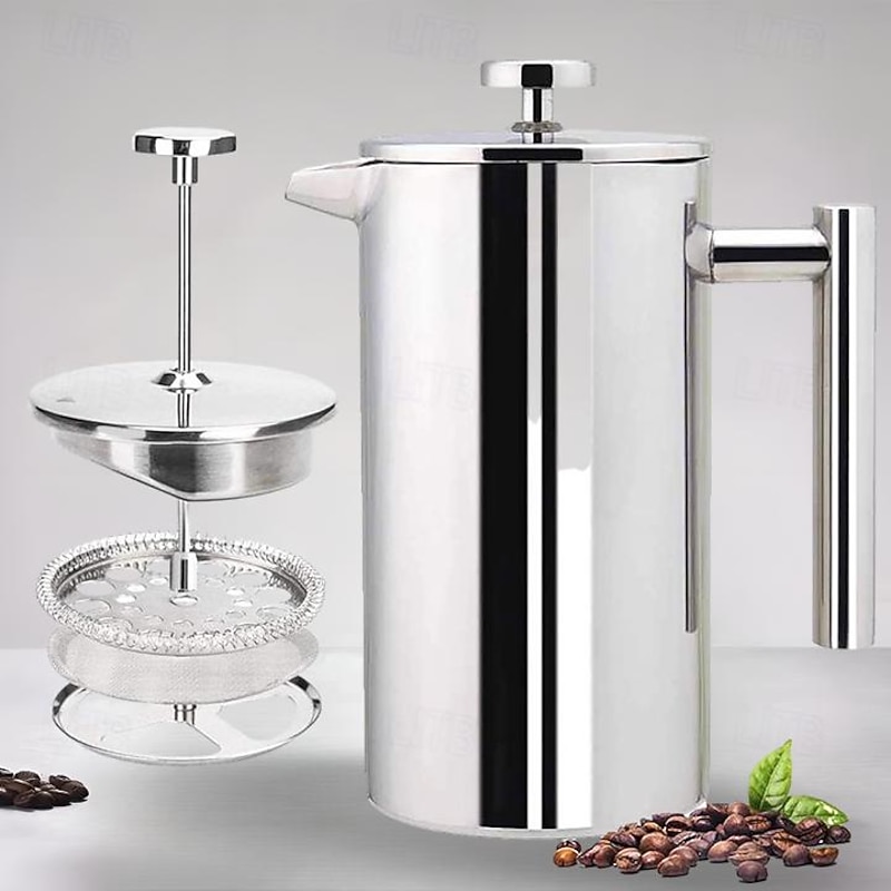 French Press Coffee Maker, Stainless Steel Double Walled Insulated Coffee Press with Fine Filters, Espresso & Tea Maker