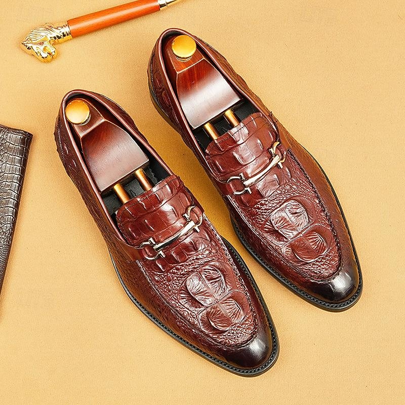 Men's Genuine Leather Crocodile Pattern Loafers with Metal Bit – Luxury Slip-On Dress Shoes for Business, Weddings & Formal Occasions3