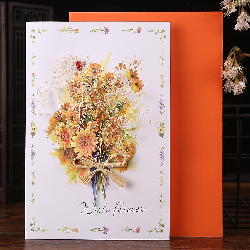 Handmade Dried Flowers Greeting Cards Thank You Card Birthday Party Graduation Wedding Invitation Anniversary Card Flower Bouquet Card for Wife Valentine Mom Day Gift4