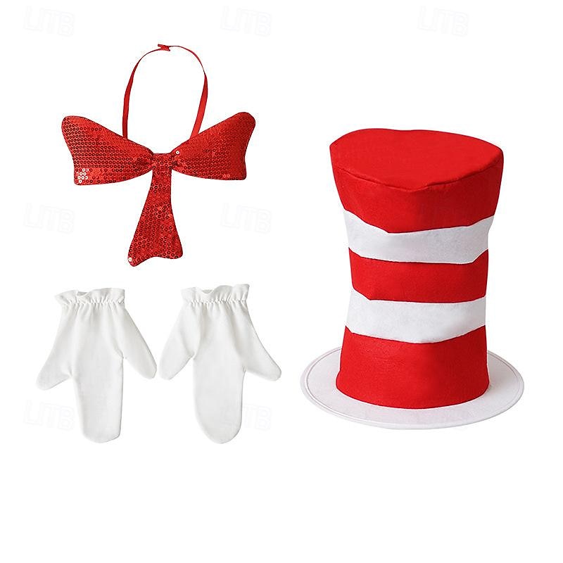 The Cat in the Hat Cosplay Cosplay Costume Gloves Hat Cosplay Movie Cosplay for Men's Women's Adults' Carnival Masquerade2