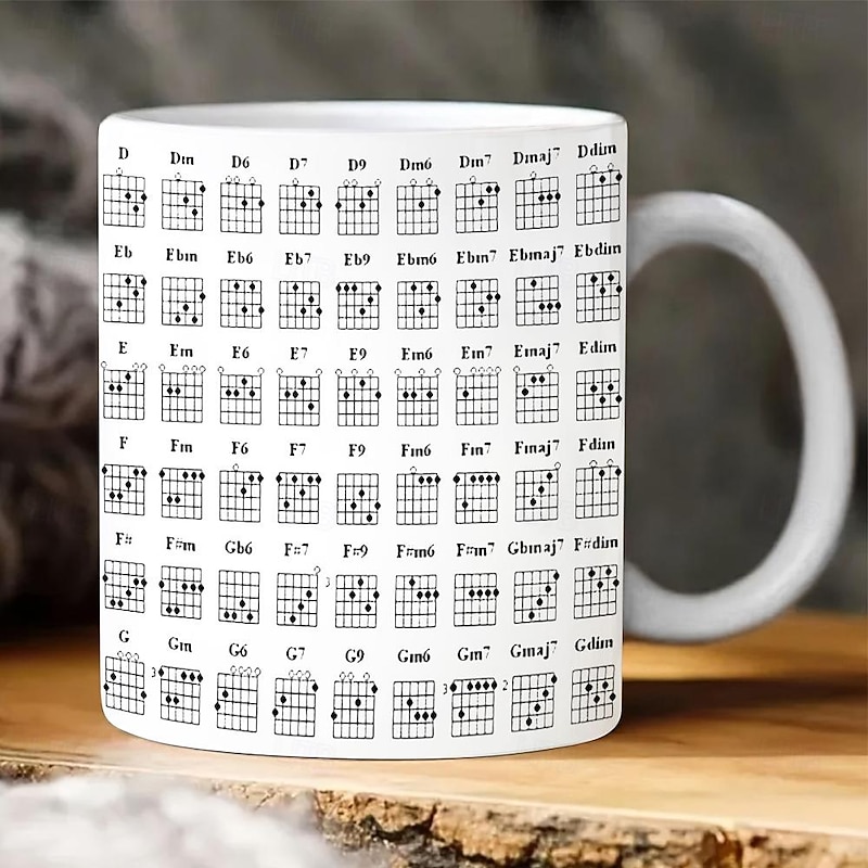 Guitar Chord Mug 400ml Cup with Chord White Ceramic Coffee Cup with Guitarist Design Perfect Gift for Beginner Guitar Enthusiasts Ideal for Music Lovers Home or Office Use