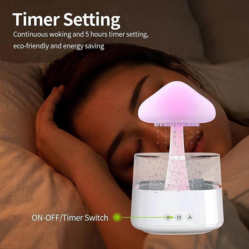 LED Smart Light Rain Lamp Cloud Humidifier Home Creative Large Fog Capacity Colorful Atmosphere Lamp Essential Oil Raindrops Wood Grain Mushroom Aromatherapy Machine