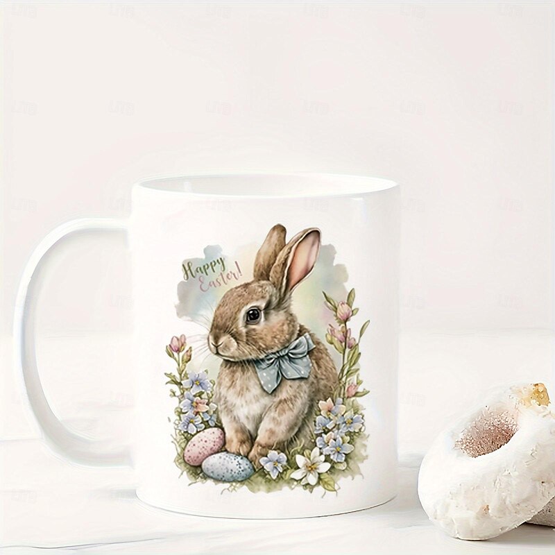 1pc 11oz/320ml Ceramic Coffee Mug White Tea Mug Novelty Gift For Hot Or Cold Drinks Like Cocoa Milk Tea Or Water Gifts For Valentine's Day Easter Birthday4