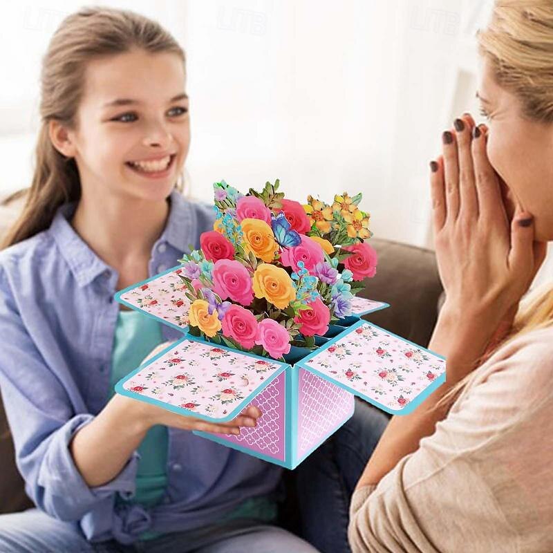Women's Day Gifts Paper Pop Up Flowers Greeting Card Colored Rose 3D Pop-up Mother's Day Gifts for MoM3