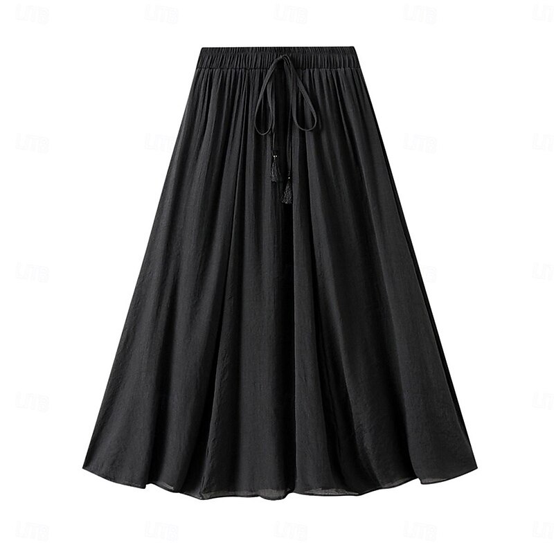 Women's Skirt Linen Skirts Fashion Casual Midi High Waist Skirts Solid Colored Drawstring Casual Daily Weekend Black Pink Blue Khaki Summer Cotton And Linen4