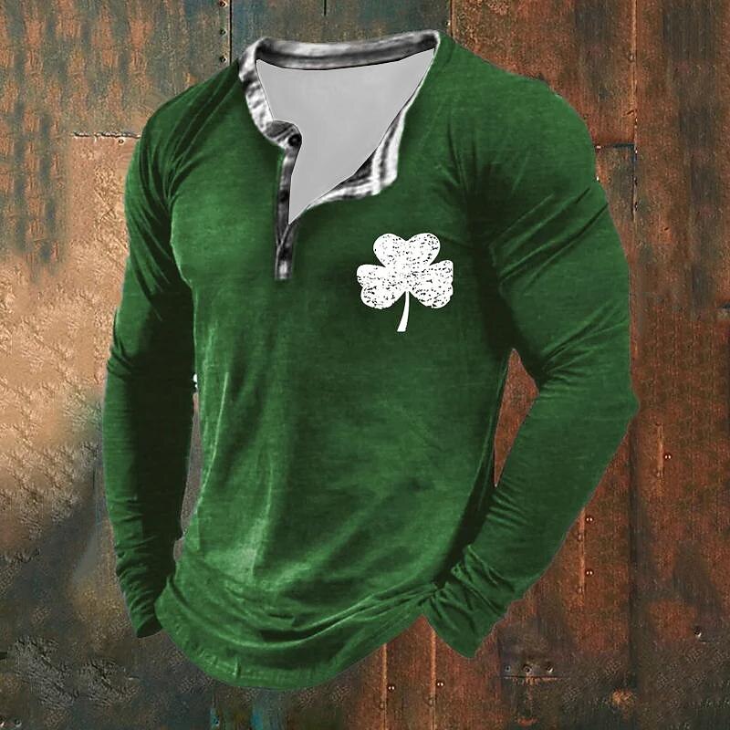 St Patrick St Paddys Shamrock Men's Fashion Casual 3D Print T Shirt Tee Henley Shirt Holiday Going out St. Patrick T shirt Green Long Sleeve Henley Shirt Spring & Fall Clothing Apparel4