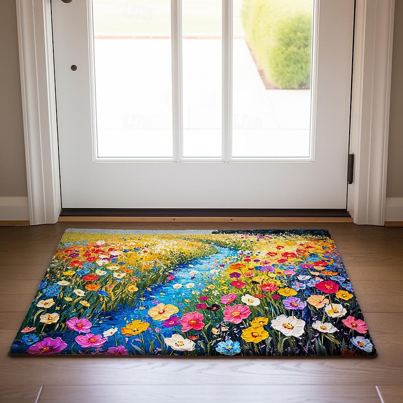 Colorful Painting Flowers Doormat Floor Mats Washable Rugs Kitchen Mat Non-Slip Oil Proof Rug Indoor Outdoor Mat Bedroom Decor Bathroom Mat Entrance Rug - Main Image