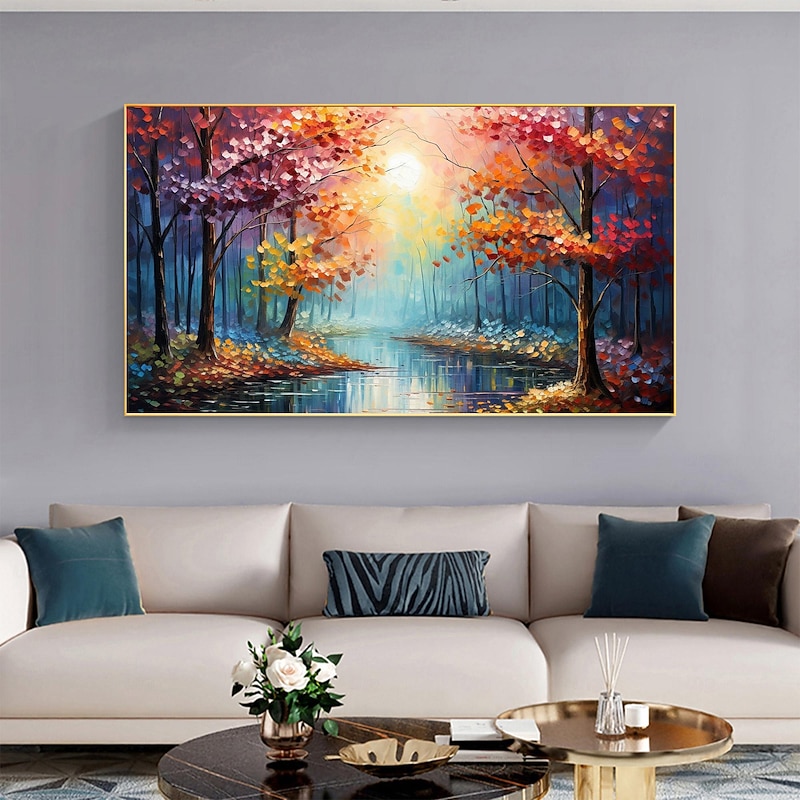 Handmade Original forest Oil Painting On Canvas Wall tree Art Painting for Home Decor With Stretched Frame/Without Inner Frame Painting2