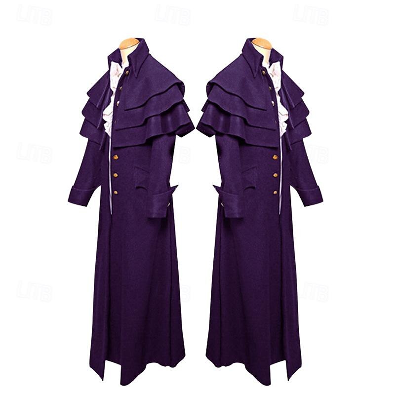 Retro Vintage Punk & Gothic Medieval Coat Outerwear Prince Plague Doctor Nobleman Solid Colored Fancy Dress Men's Steampunk Halloween Carnival Masquerade Party Prom Adults' Coat4