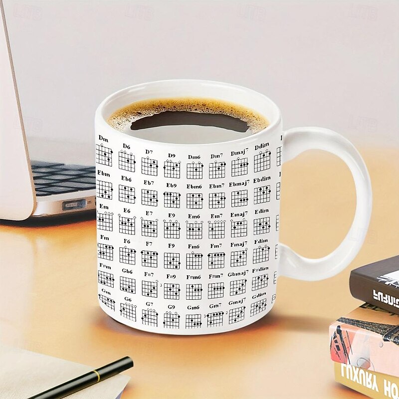 Guitar Chord Mug 400ml Cup with Chord White Ceramic Coffee Cup with Guitarist Design Perfect Gift for Beginner Guitar Enthusiasts Ideal for Music Lovers Home or Office Use4