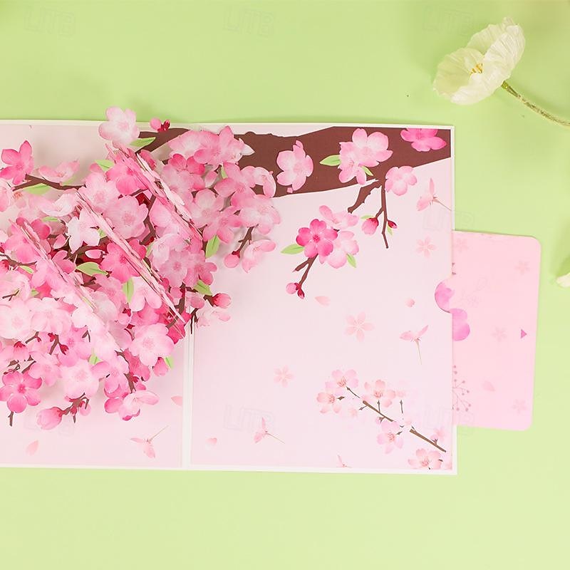 Pop Up Cherry Blossoms Birthday Card 3D Flower Bouquet Popup Card with Note Card and Envelope Mother's Day Pop Up Card3