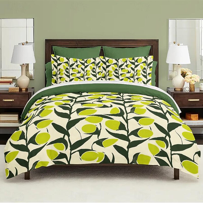 Green Leaves Pattern Duvet Cover Set Set Soft 3-Piece Luxury Cotton Bedding Set Home Decor Gift Twin Full King Queen Size Duvet Cover3