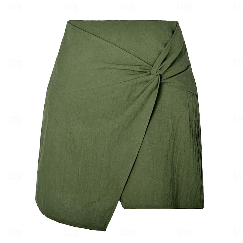 Women's Skirt Linen Skirts Basic Casual Mini High Waist Skirts Solid Colored Split Ends Casual Daily Weekend Wine Black Army Green Apricot Summer Cotton And Linen3