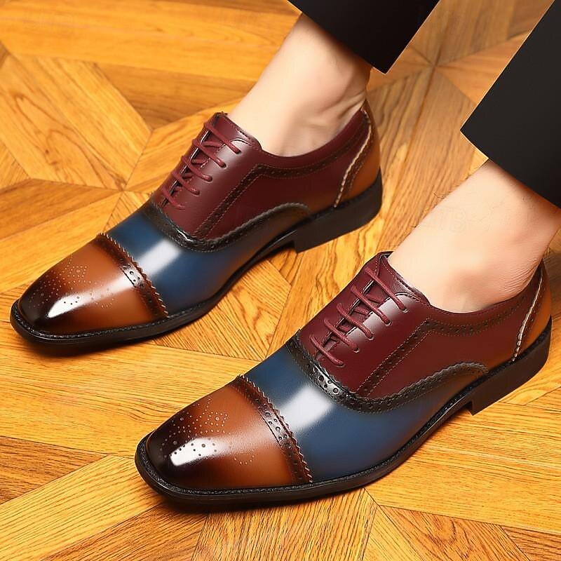 Men's Oxfords Derby Shoes Formal Shoes Brogue Dress Shoes Business British Gentleman Wedding Party & Evening PU Lace-up Blue Coffee Spring Fall3