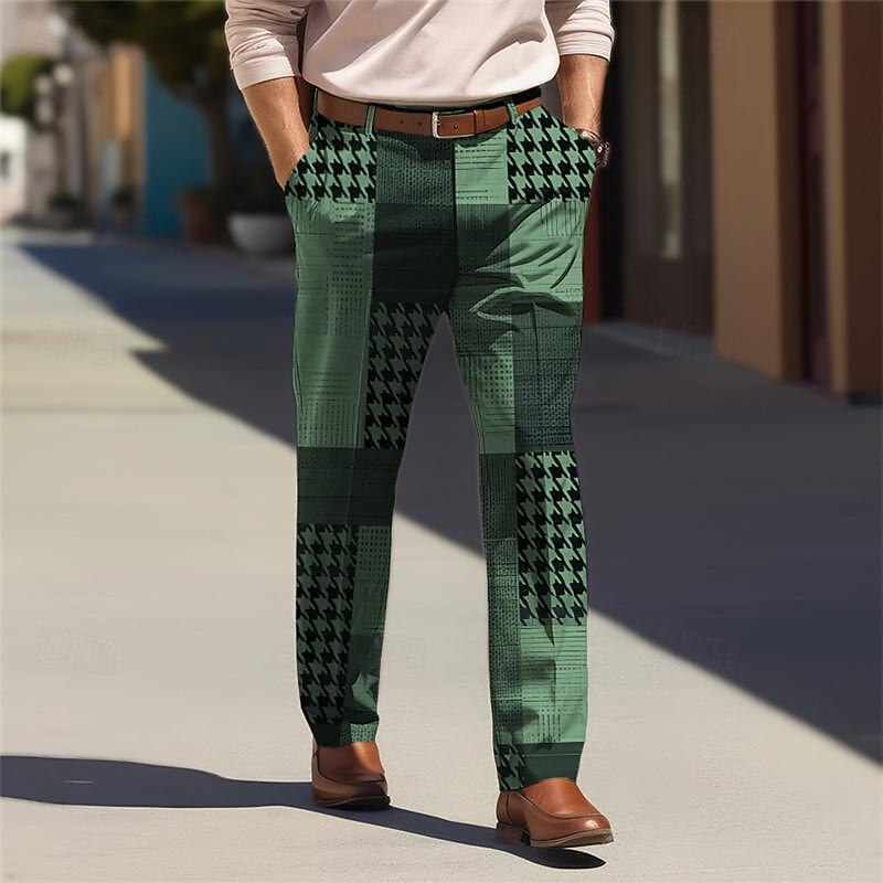 Houndstooth Business Casual Men's Business 3D Printed Dress Pants Flat Front Straight-Leg Relaxed-fit Polyester Medium Waist Pants Outdoor Street Wear to Work Daily Wear S TO 3XL4