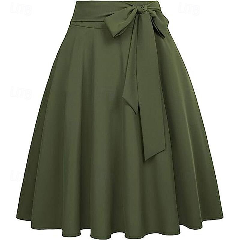 Women's High Waist A-Line Skirt Skater Flared Midi Skirt 1950s Retro Vintage Casual Daily Tea Party2
