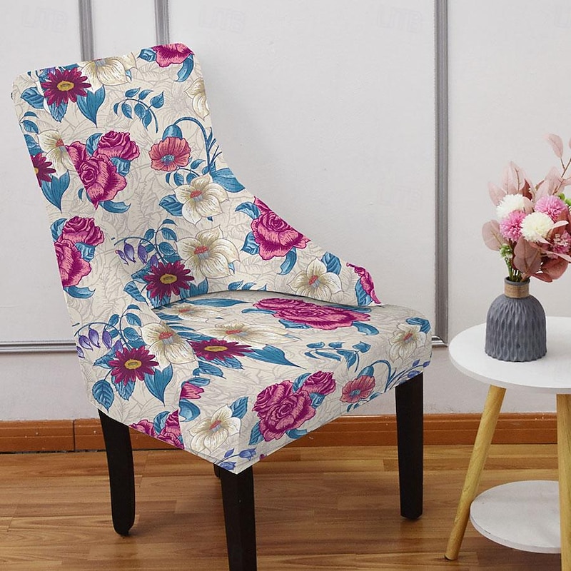 Stretch Wingback Chair Cover Slipcover Floral Printed,Reusable Arm Chair Protector Cover for Dining Room Banquet Home Decor Spandex Fabric Machine Washable Hand Washable
