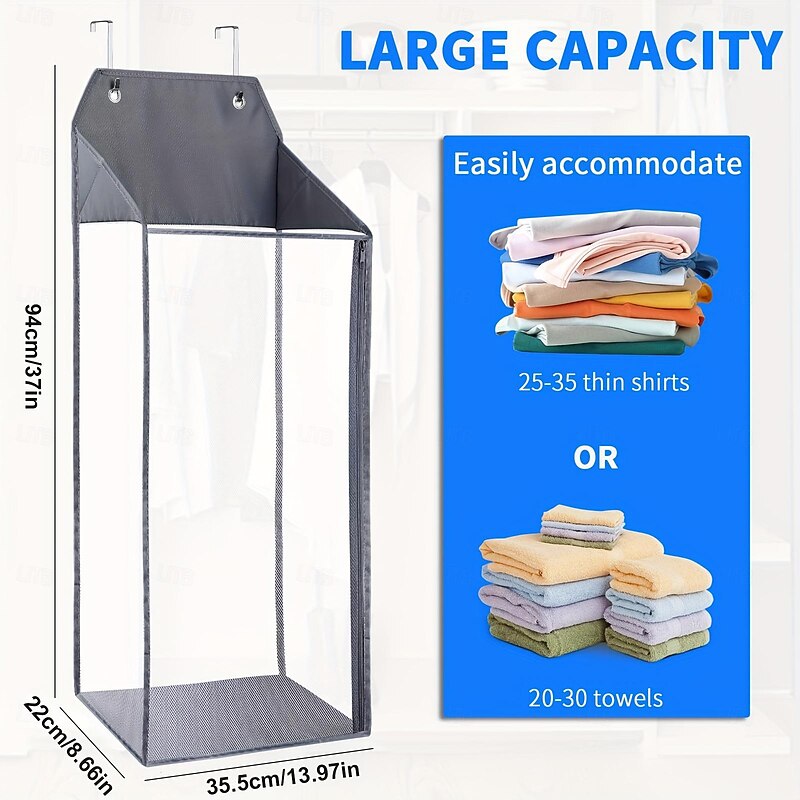 Over the Door Laundry Hamper,Collapsible Hanging Mesh Laundry Hamper Basket with Zipper for Dirty Clothes Organizer,Space Saving Laundry Bag for Bathroom, Bedroom3