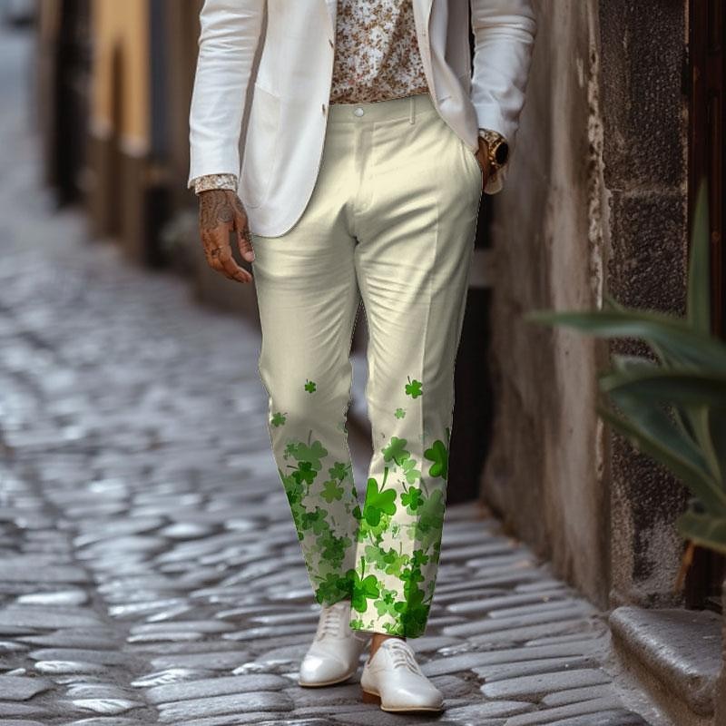 St Paddys St.Patrick's Day Shamrock Luck Classic Men's Casual 3D Printed Dress Pants Flat Front Straight-Leg Relaxed-fit Polyester Medium Waist Pants Outdoor Street Wear to Work Daily Wear S TO 3XL4