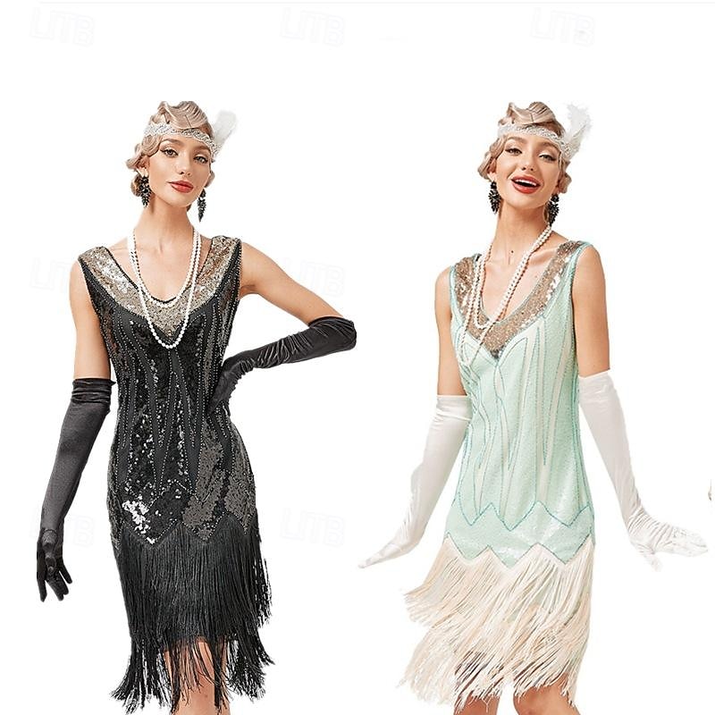 Retro Vintage Roaring 20s 1920s Flapper Dress Dress Masquerade The Great Gatsby Sequins Tassel Fringe Fancy Dress Women's Carnival Masquerade Wedding Wedding Guest Party / Evening Adults' Dress