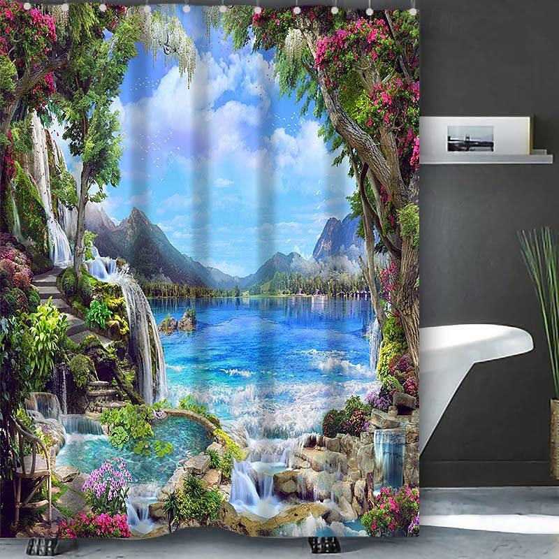 Shower Curtain with 12 Hooks 180cm*180cm(70"*70") Polyester Washable Waterproof Pattern Bathroom Bathtub Decor Rustic Farmhouse Wooden Vintage2