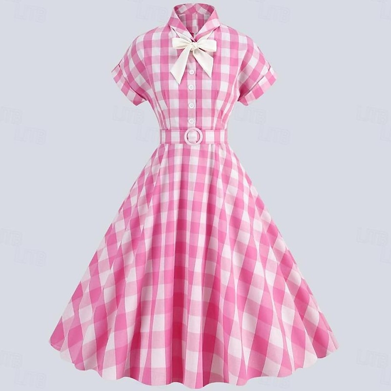 Plaid Classical Retro Vintage A-Line Dress Flare Dress Plaid Checkered Gingham Fancy Dress Women's Girls' Carnival Masquerade Vacation Dailywear Tea Party Adults' Dress Homecoming Dresses Spring2