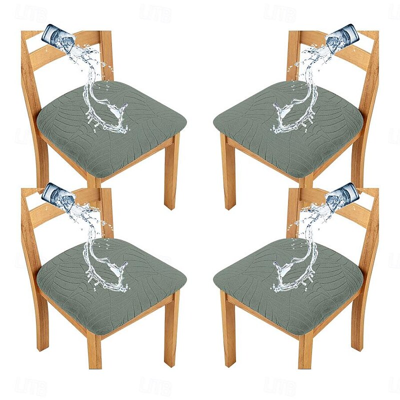 4 Pcs Stretch Jacquard Seat Covers for Dining Room Water Repellent Chair Cushion Cover, Removable Washable Dining Chair Covers Anti-Dust Dining Room Chair Covers Seat Cushion Slipcovers