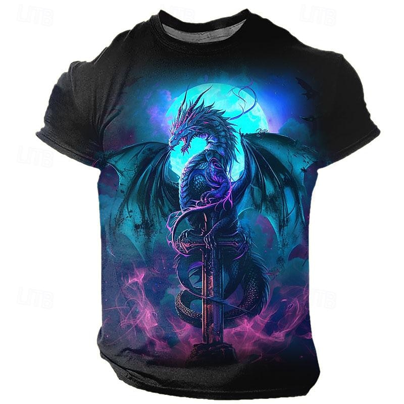Men's Graphic Animal Dragon T Shirt Short Sleeve T shirt 3D Print Crew Neck Shirt Casual Subculture Sports Outdoor Holiday Going out Blue Sky Blue Purple Spring & Summer Clothing Apparel S M L XL 2XL