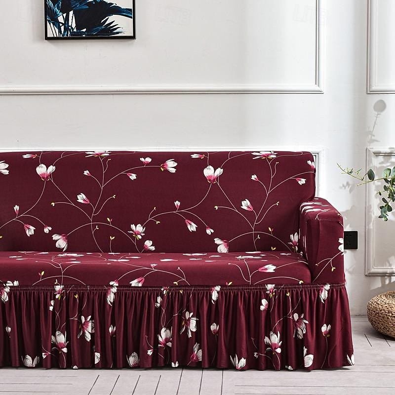 Floral Printed Sofa Cover Stretch Slipcovers with Skirt,Soft Durable Couch Cover 1 Piece Spandex Fabric Washable Furniture Protector fit Armchair Seat/Loveseat/Sofa/XL Sofa/L Shape Sofa 5