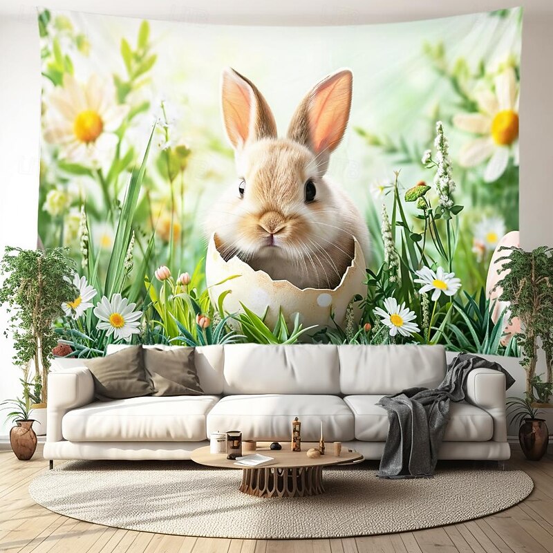 Hanging Tapestry Rabbit Egg Plants Wall Art Large Tapestry Mural Decor Photograph Backdrop Blanket Curtain Home Bedroom Living Room Decoration4