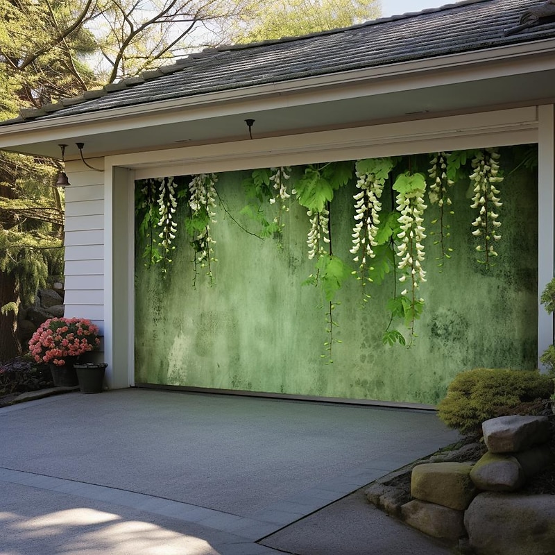 Wisteria Flower Painting Outdoor Garage Door Cover Banner Beautiful Large Backdrop Decoration for Outdoor Garage Door Home Wall Decorations Event Party Parade - Main Image