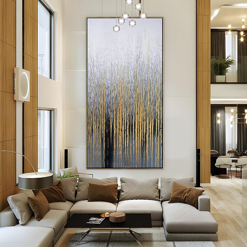 Hand painted Wall Art Canvas Oil Painting - Vertical painting Wall Art Abstract Painting Housewarming Gift - Golden Strokes Artwork Original Painting for living room decoration3
