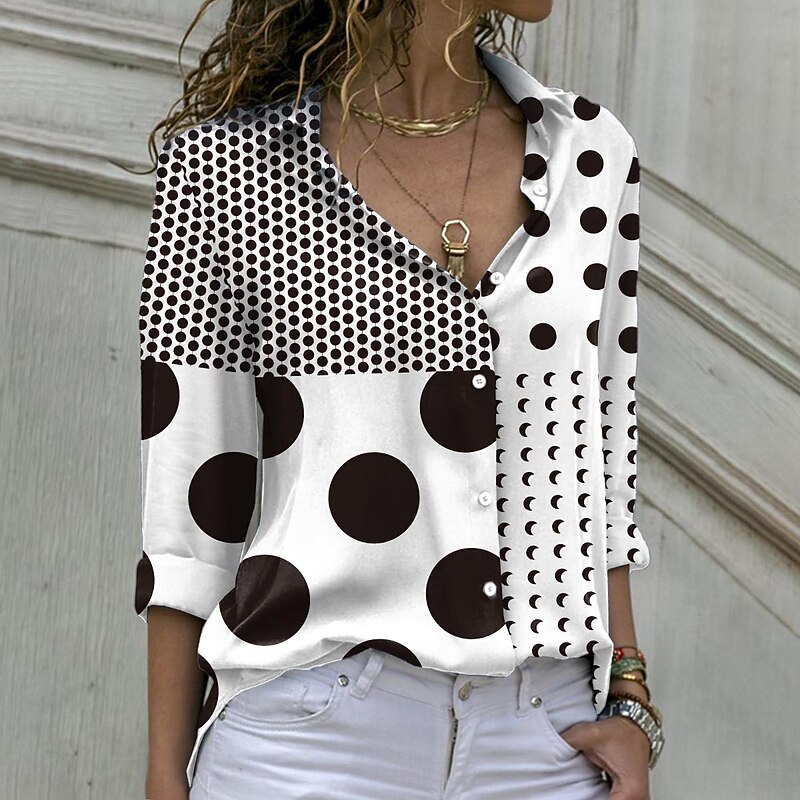 Women's Shirt Button Down Tunic Shirt Collar Long Sleeve Fashion s Print Regular Tops Casual White Spring & Fall2