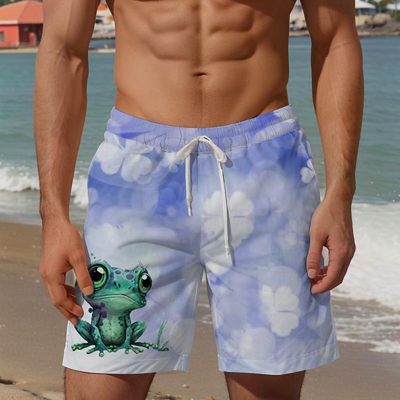 St. Patrick Day Men's Animal Four Leaf Clover Frog Swim Trunks Swim Shorts Board Shorts Mid Waist Vacation Hawaiian Holiday Vacation Holiday Beach Drawstring with Mesh lining Elastic Waist Designer4