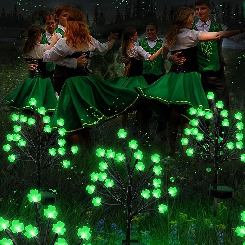 20 LED St Patricks Day Decorations Solar Shamrock Stake Lights, Outdoor Shamrock Tree Lights, With Party Gifts Decor-Solar Garden Lights, For St. Patrick's Day Outside Decoration2