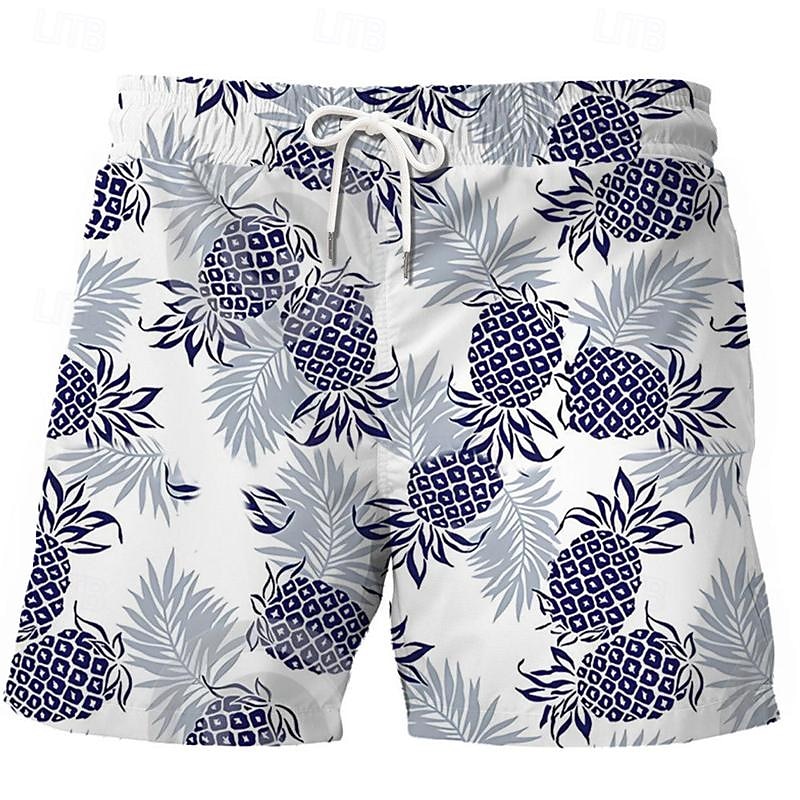 Men's Pineapple Swim Shorts Board Shorts Swimming Trunks Mid Waist Vacation Hawaiian Holiday Vacation Holiday Beach Drawstring with Mesh lining Elastic Waist Designer Clothing Apparel